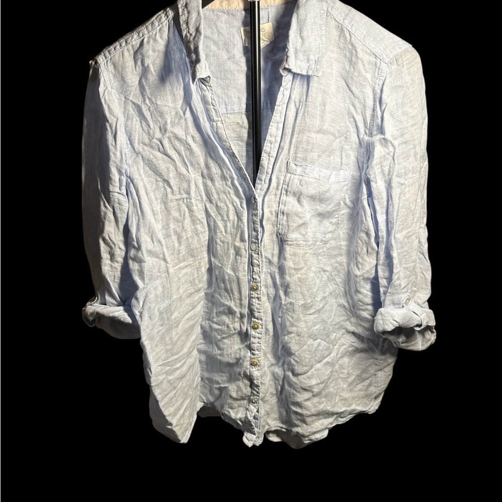 Sigrid Olsen Light Blue Linen Top